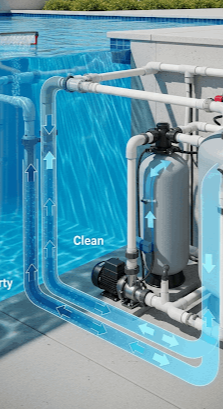 Havuz filtrasyon sistemi kurulumu sırasında uzman ekip çalışması – Esse Havuz